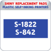 Indiana Stamp sells the complete line of Shiny brand stamping products, including replacement pads for Shiny S-1822/S-842 plastic self-inking stamps.