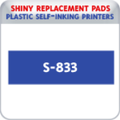 Indiana Stamp sells the complete line of Shiny brand stamping products, including replacement pads for Shiny S-833 plastic self-inking stamps.