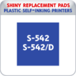 Indiana Stamp sells the complete line of Shiny brand stamping products, including replacement pads for Shiny S-542 & S-542D plastic self-inking stamps.