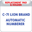 Indiana Stamp sells replacement pads for many self-inking stamps, including the Lion C-71 Automatic Numbering Machine.