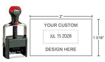 HM-6103 Shiny Heavy Metal Self-inking Date Stamps can be customized with text above or below the date and will stand up to industrial and heavy office use.