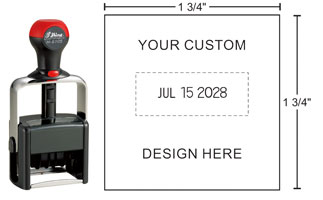HM-6105 Shiny Heavy Metal Self-inking Date Stamps can be customized with text above or below the date and will stand up to industrial and heavy office use.