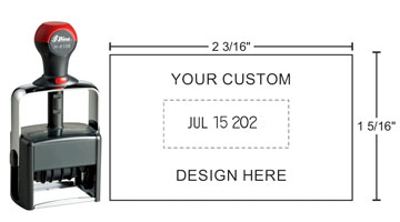 HM-6106 Shiny Heavy Metal Self-inking Date Stamps can be customized with text above or below the date and will stand up to industrial and heavy office use.