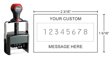 High quality Shiny H-6558PL Heavy Duty Self-inking Numbering Stamp with Custom Area. Durable metal and plastic construction is good for high volume stamping.